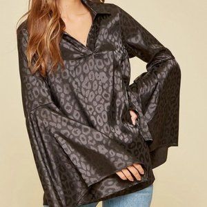 leopard satin blouse